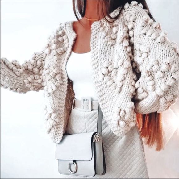 Vici Sweaters - VICI Heart Pom Pom Bauble Knit Cardigan